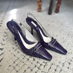 Vintage Gianni Bini Leather Purple Heels with Double Buckle